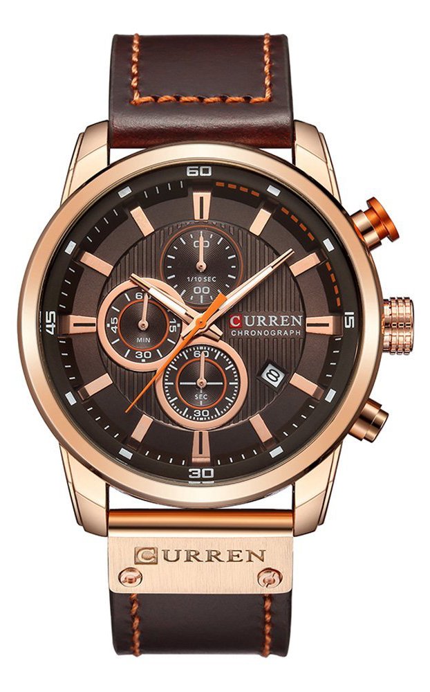 Men Chronograph Sport Watches Brown Leather Strap Quartz Watch Business Casual Wrist Watch for Men