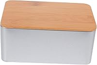 Vista 1 de UPKOCH Lata de té cuadrada con tapa de bambú sellada, recipientes de alimentos, tapas para bolsa de té, cesta de almacenamiento de latas de metal