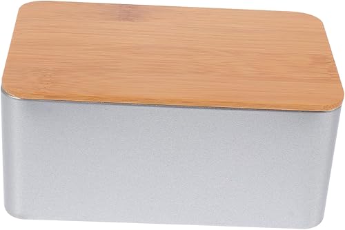 UPKOCH Lata de té cuadrada con tapa de bambú sellada, recipientes de alimentos, tapas para bolsa de té, cesta de almacenamiento de latas de metal