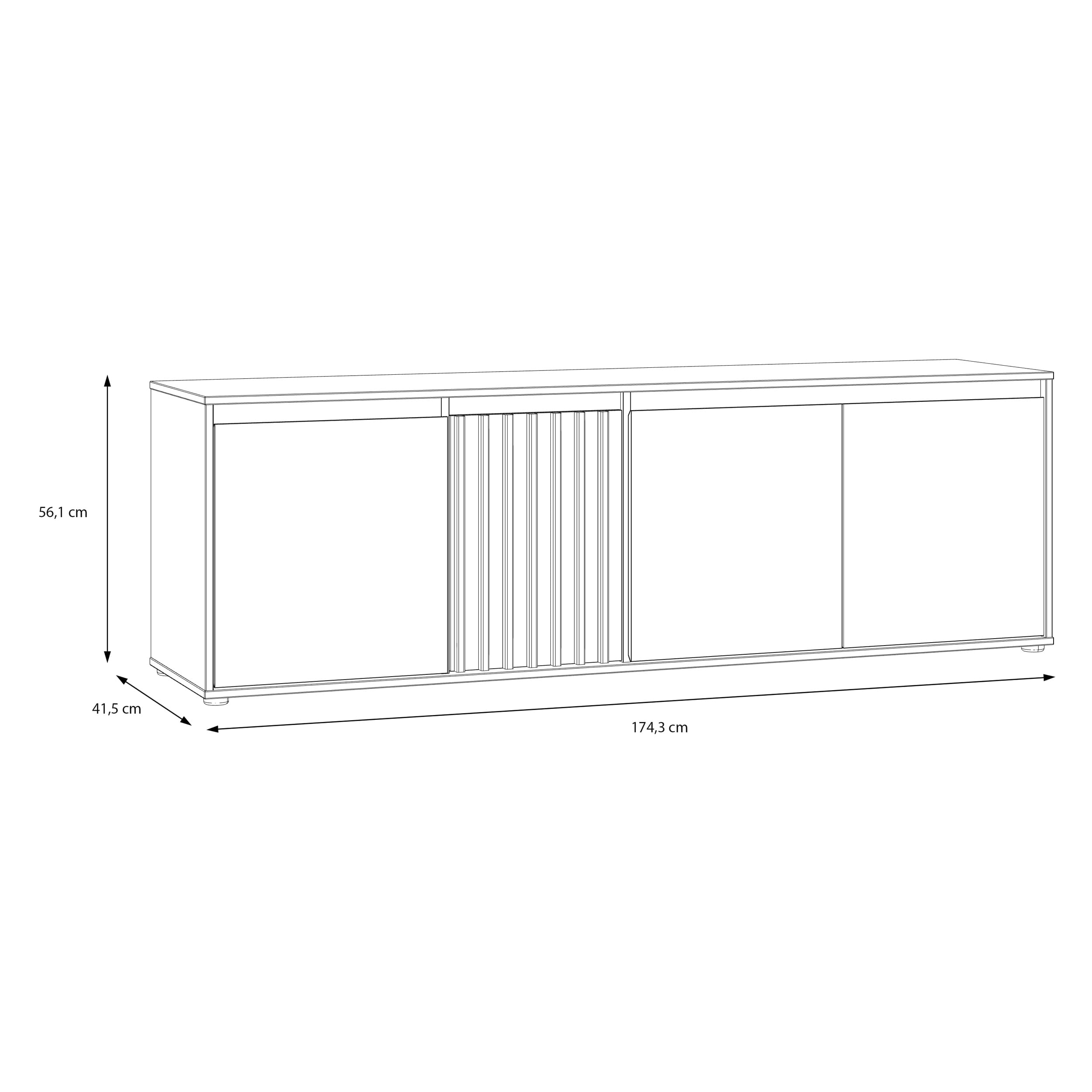 Forte ELISTON TV-Schrank 170 180, modernes Lowboard mit Lamellendesign, 4-türig, Wohnzimmer, Mauvella Eiche Holzdekor|Kashmir Beige, 174,3 cm breit x 56,1 cm hoch x 41,5 cm tief