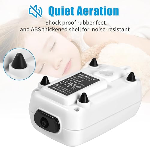 Miniatura 4 de AQUANEAT Bomba de aire para acuario, burbujeador de tanque de peces de 55 galones, aireador de oxígeno hidropónico ajustable con piedra de aire,
