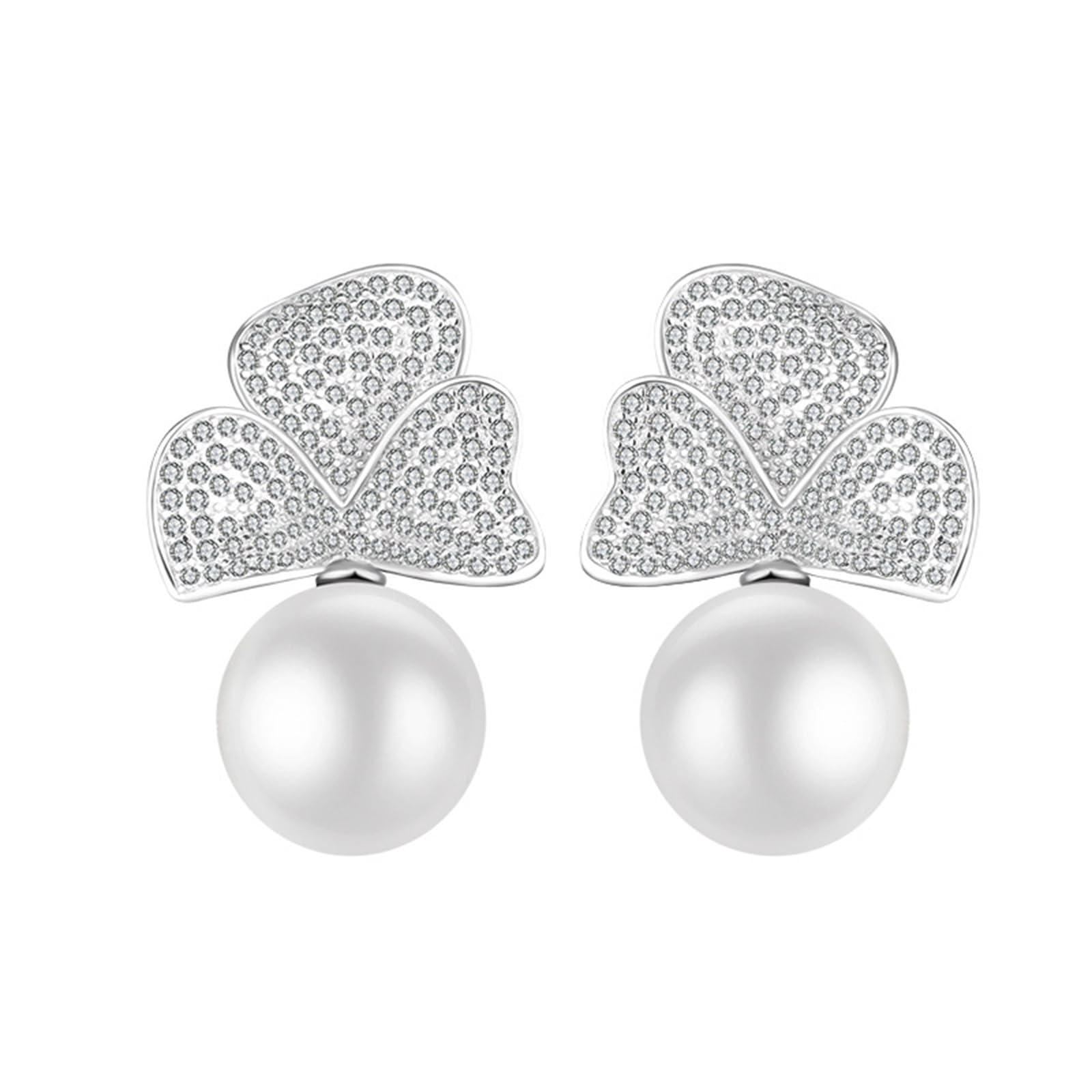 Set di gioielli da sposa in argento Sterling 925 con ciondolo a forma di trifoglio, collana con ciondolo a forma di fiore, orecchini con perle finte, 5 misure di anello (7), 7, metallo, senza pietre