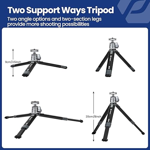 Miniatura 5 de Fotopro Trípode de cámara compacta, mini trípode portátil de escritorio de aleación de aluminio con cabeza de bola de 360 grados, tornillo de 14