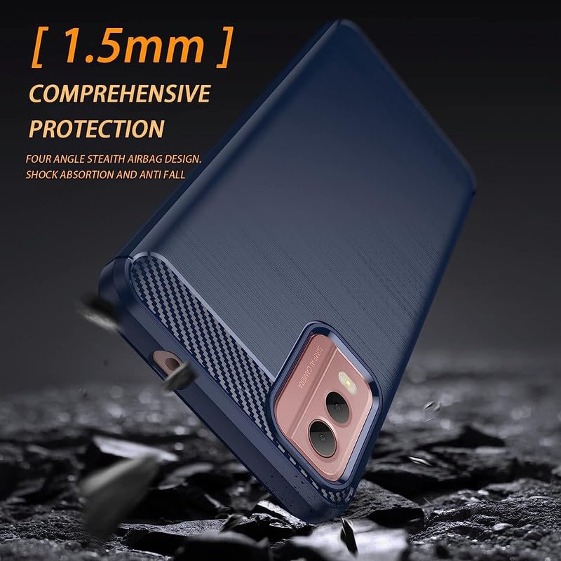 Image of NPRC Hybrid Ultra Slim Protective Case TPU Non-Slip Carbon Fiber Texture Shockproof Case Cover for Nokia C32 - Blue