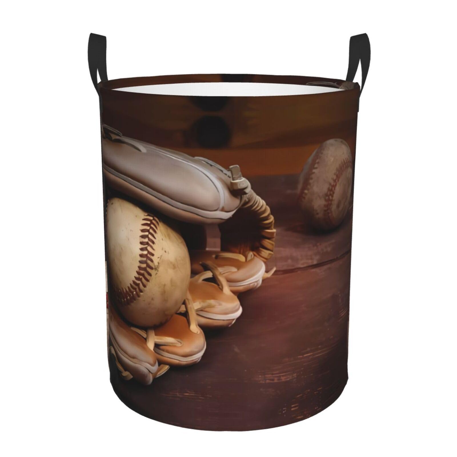 S Circular Hamper – Collapsible Retro Baseball Print Laundry Basket