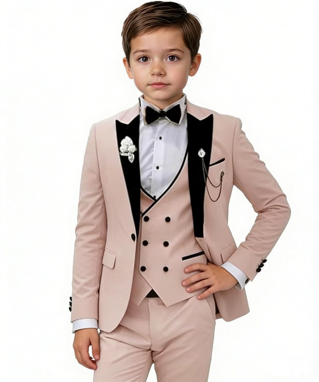 Smokinganzug für Jungen, schmale Passform, Hochzeits-Outfit, 3-teilig, für Kinder, formelle Smokingjacke, Weste, Hose, Partyanzug