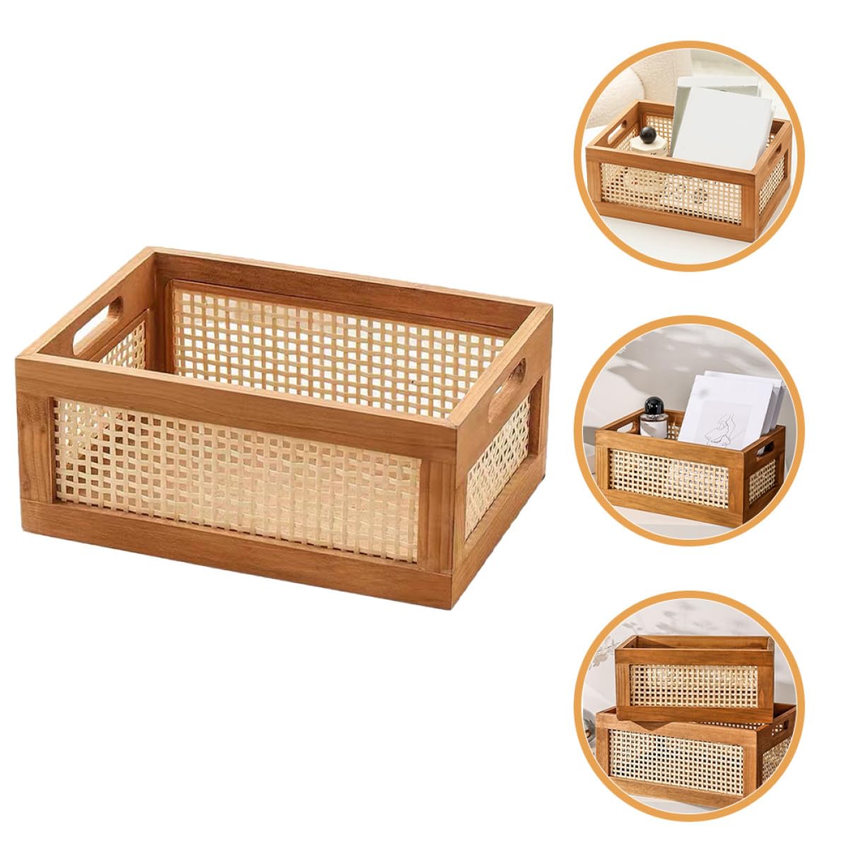 Scatola in Legno Intrecciato Rettangolare 30x20x14 Cm, Bambù | Contenitore Decorativo, Maneggevole e Robusto, per Cosmetici e Ordine Domestico, Stile Delicato