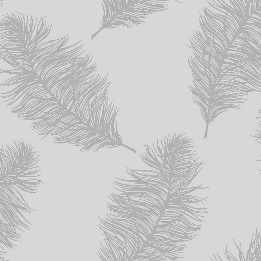 Yöl Grey, Silver Fawning Feather Grey Silver Metallic Shimmer Wallpaper Feature Wall