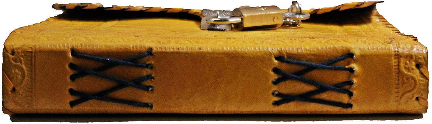 TUZECH Jornal Leather Diary to Write Poems, Notebook Personal Memoir for Office Home Unlined Paper Best Present Art Sketchbook Travel Daily Use with Lock & Key (Yellow, 7 Inches-5 Inches) 2