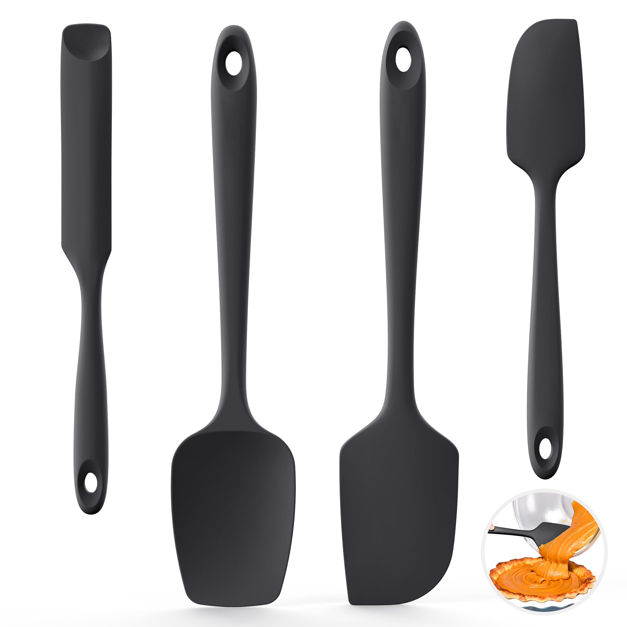 U-Taste 4Pcs Silicone Spatula Set, 315℃ Heat-Resistant, Black