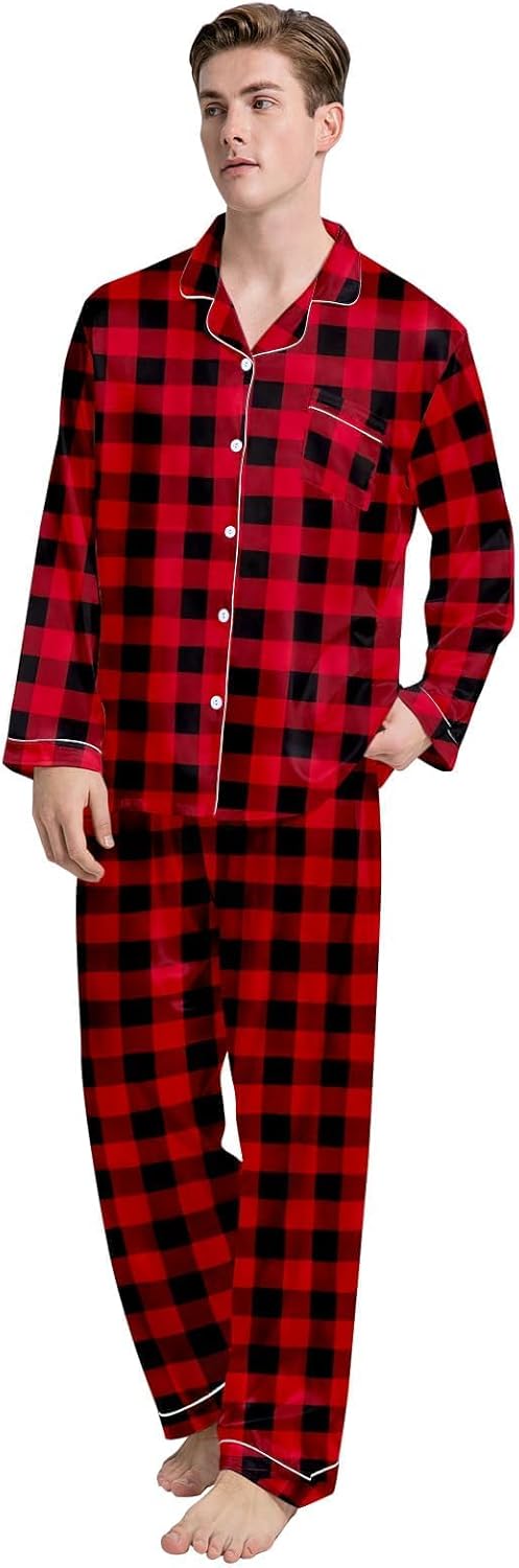 Schbbbta Christmas Family Silk Pajamas Matching Sets Long Sleeve Pj Set Satin Button Down Holiday Sleepwear - Image 5