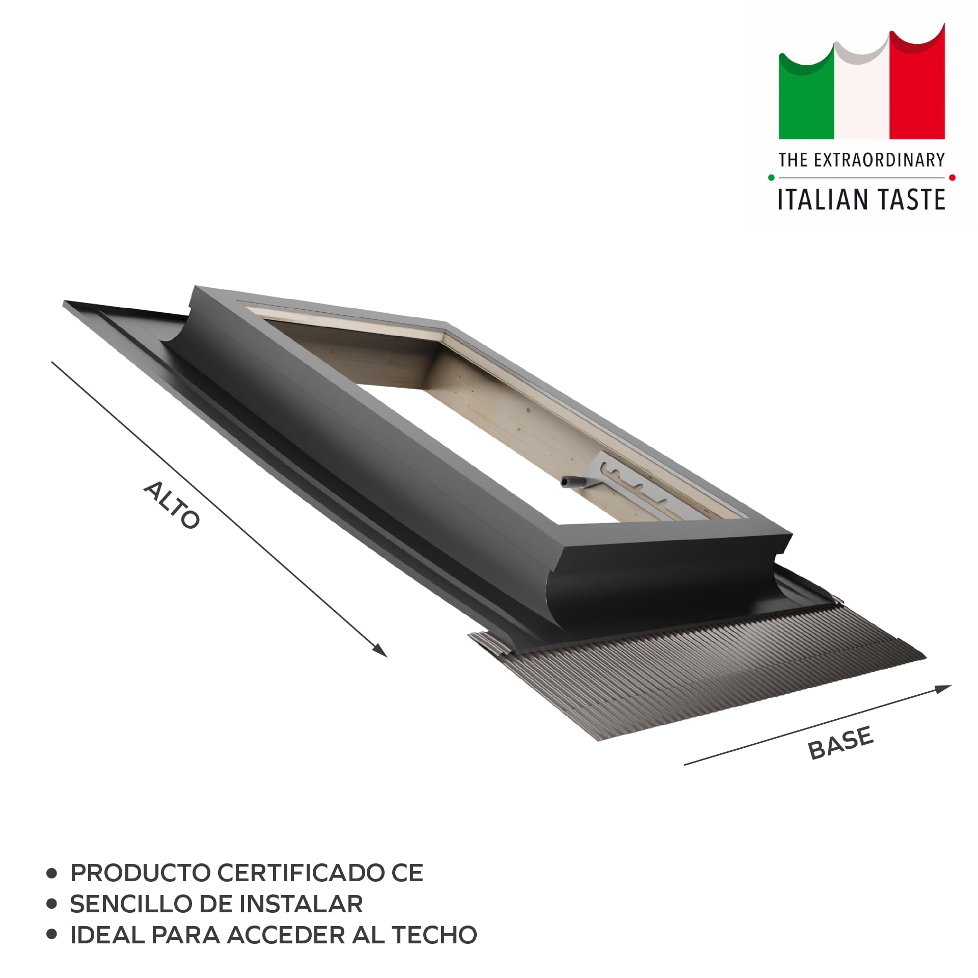 Emica - Claraboya abertura Vasistas en Aluminio | Línea Best Vidrio Antigranizo y Seguridad Interna 4T-9-4T | Tirador con 4 posiciones de apertura | Ventanas para Tejados (55x72 Base x Alto)
