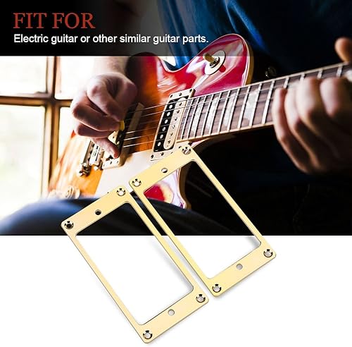 Miniatura 7 de 2 piezas de metal plana Humbucker cubierta guitarra Pickup marco anillo de montaje (dorado)