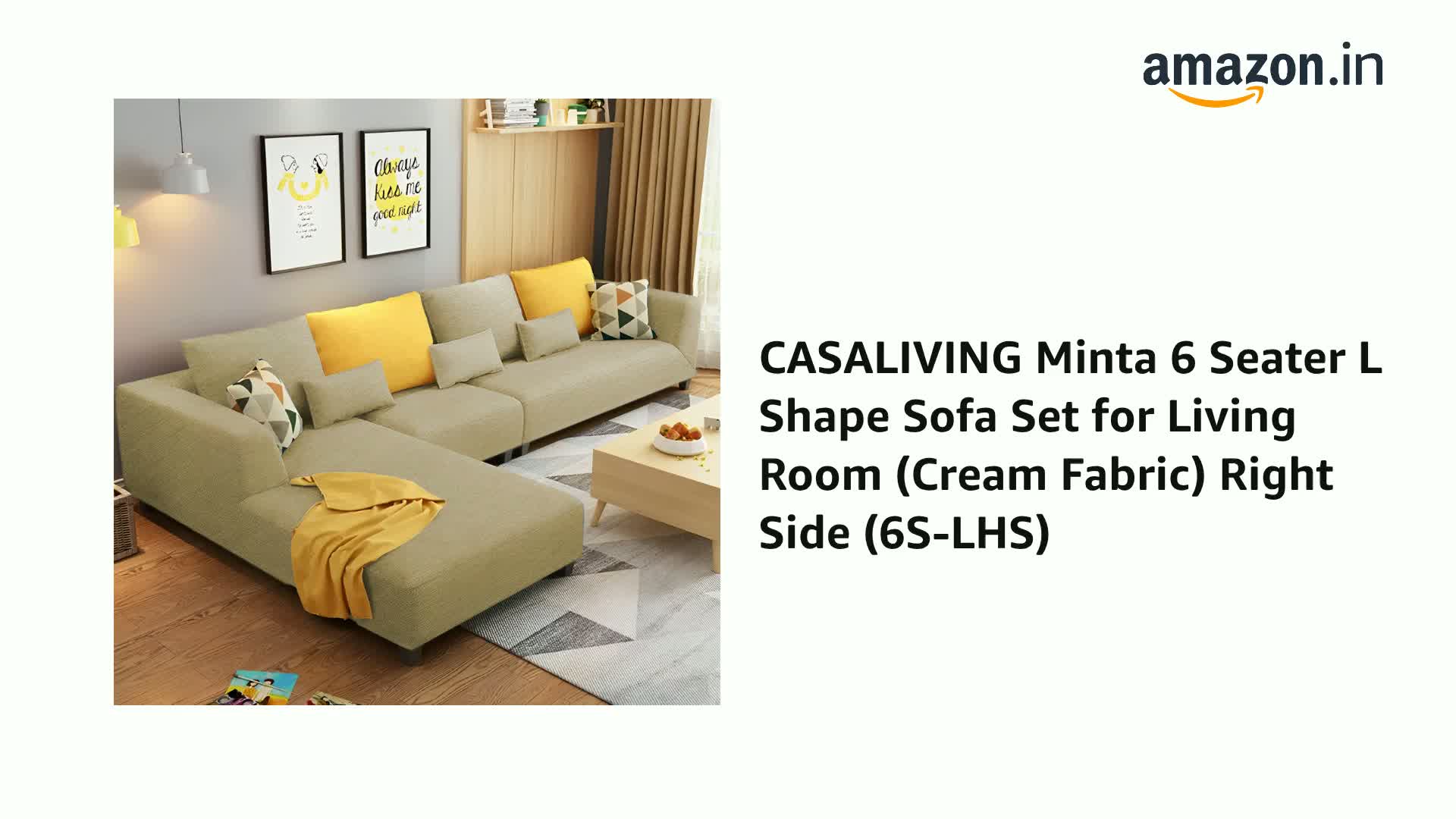 CASALIVING Minta 6 Seater L Shape Sofa Set for Living Room (Cream