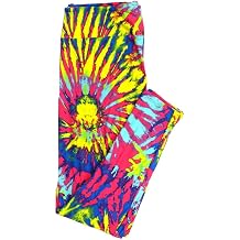 Lularoe Tall Curvy TC fits Sizes 12-18 Tye Dye Neon Yellow Pink Blue White Buttery Soft Adult Leggings