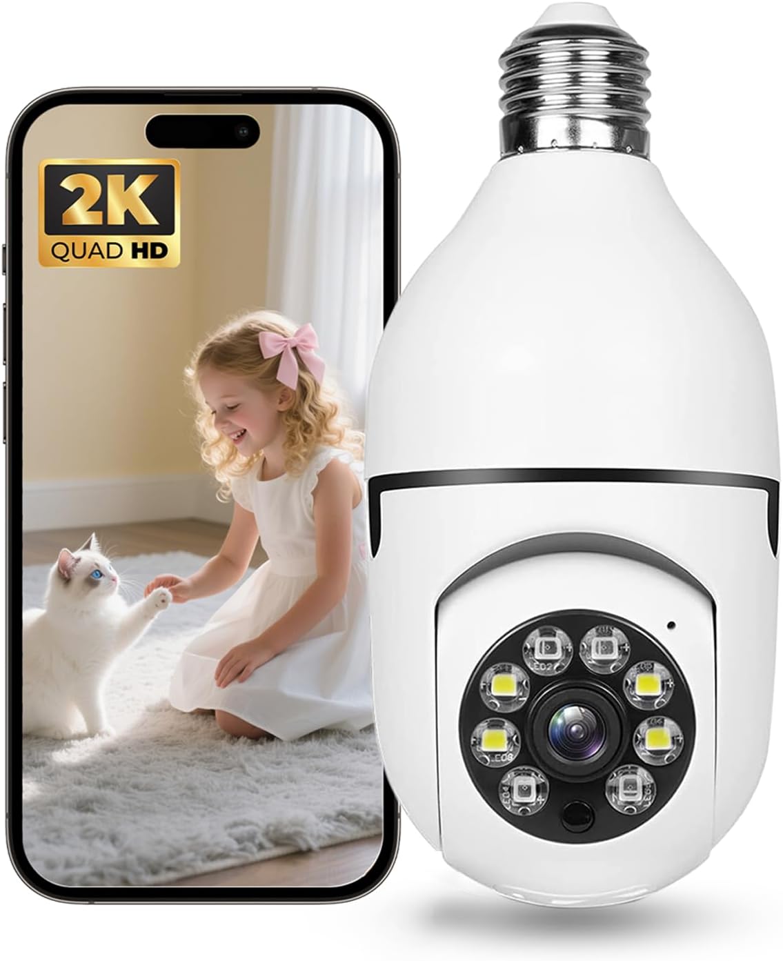 Hawkray Light Bulb Security Camera -5G& 2.4GHz WiFi 2K 3MP Security Cameras Wireless Outdoor Motion Detection and 911 Alarm Monitoring,Open AI Enabled,US Local Cloud, Color Night Vision,