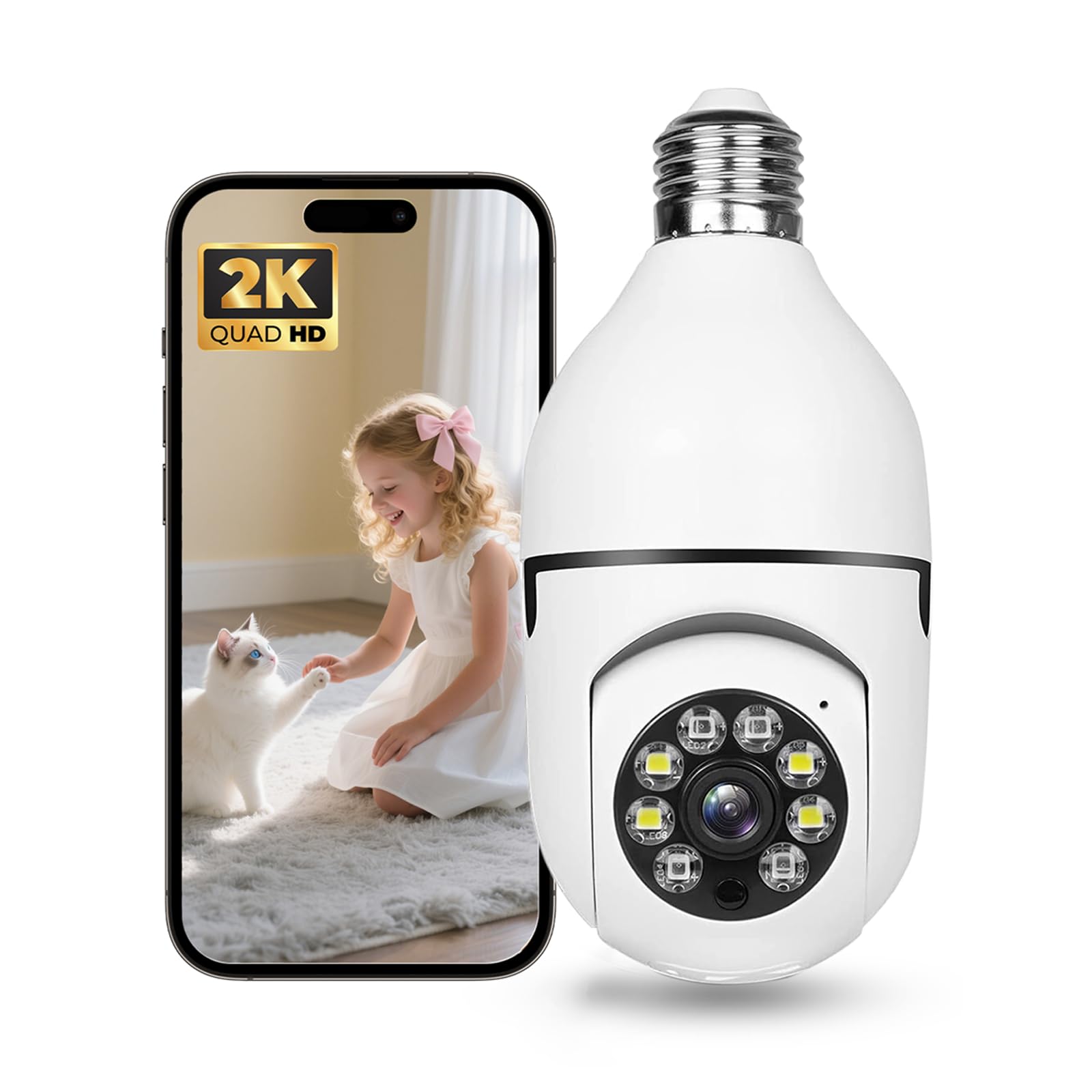Hawkray Sicherheitskamera Mit Glühbirne, Und 2,4 Ghz, WLAN, 2 K, 3 MP, Kabellose Überwachung Für Den Außenbereich, Bewegungserkennung 911-Alarmüberwachung, Offene KI-Fähig, US-Lokale