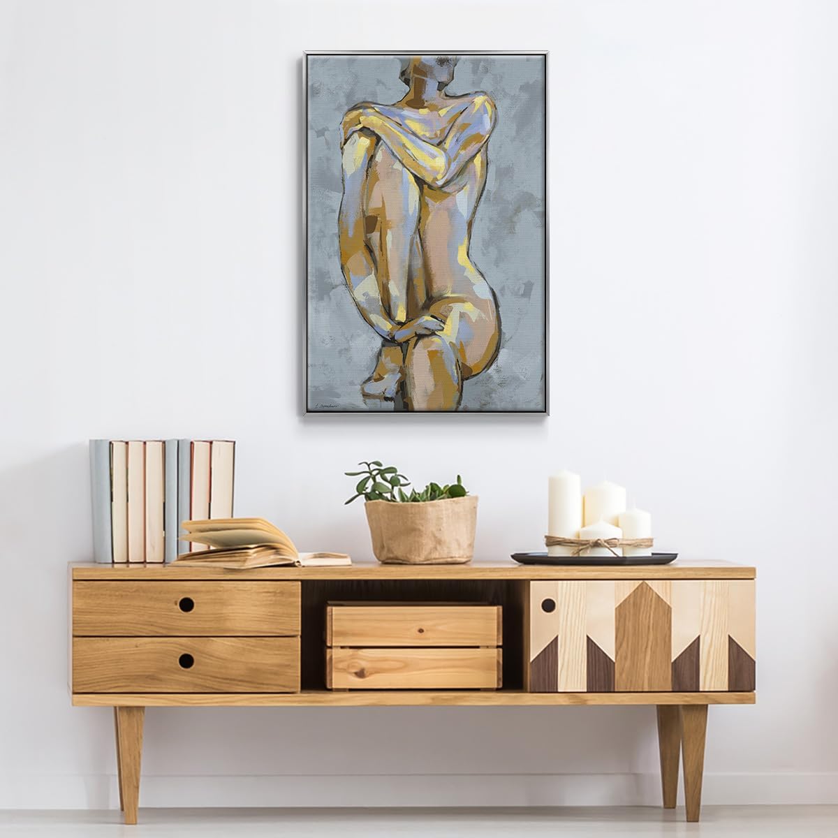 Renditions Gallery Canvas Glam Wall Art Modern Home Prints Elegant Lady Posing Portrait Abstract Silver Floater Framed Paintings for Bedroom Office Kitchen - 25"x37" LT543 image 4