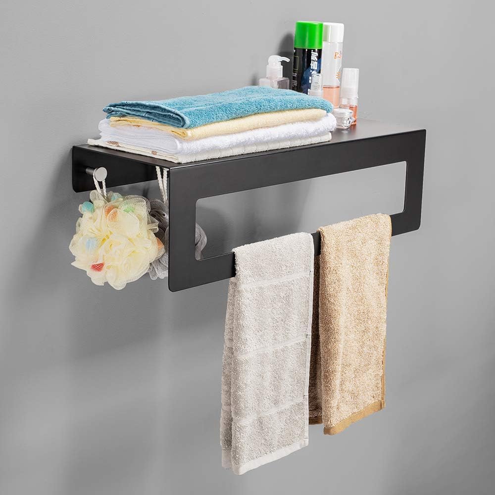 Exсluѕіvе TORANKOS ZWJ001 Multifunction Black Wall Mounted Floating Storage Towel Rack Bathroom Shelf