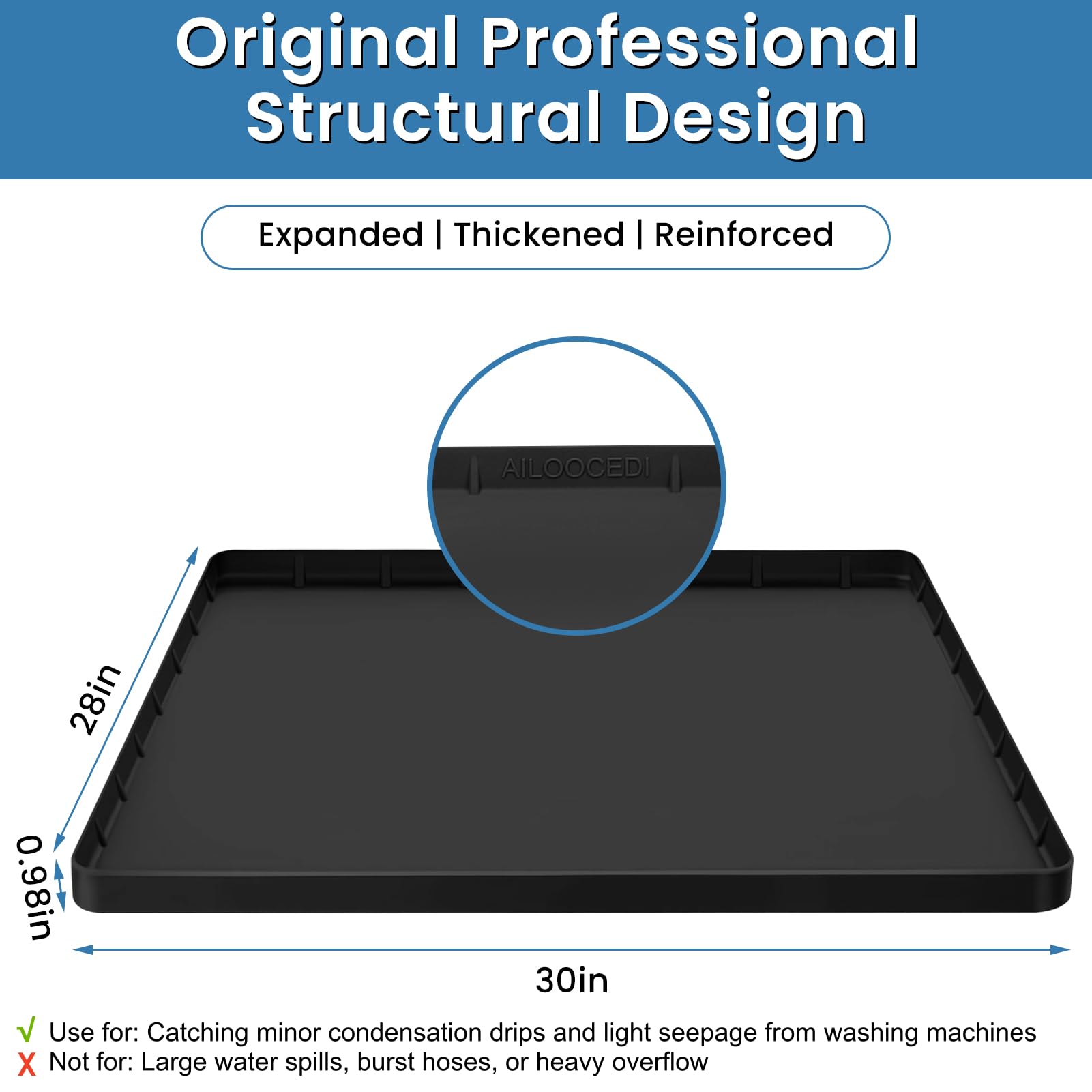 Alfombrilla Grande y Gruesa para Lavadora de 76 cm x 71 cm de Silicona Bajo Lavadora y Secadora Bandeja de Goteo y Drenaje Protector de Piso Antideslizante Flexible Suave Alfombrilla Impermeable con