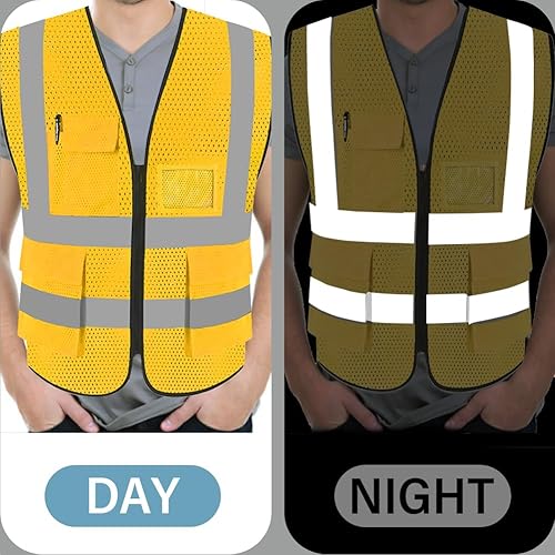 Miniatura 4 de FEimaX Chaleco de seguridad de alta visibilidad, chaleco de trabajo reflectante de malla para hombres y mujeres con bolsillos y cremallera, cumple