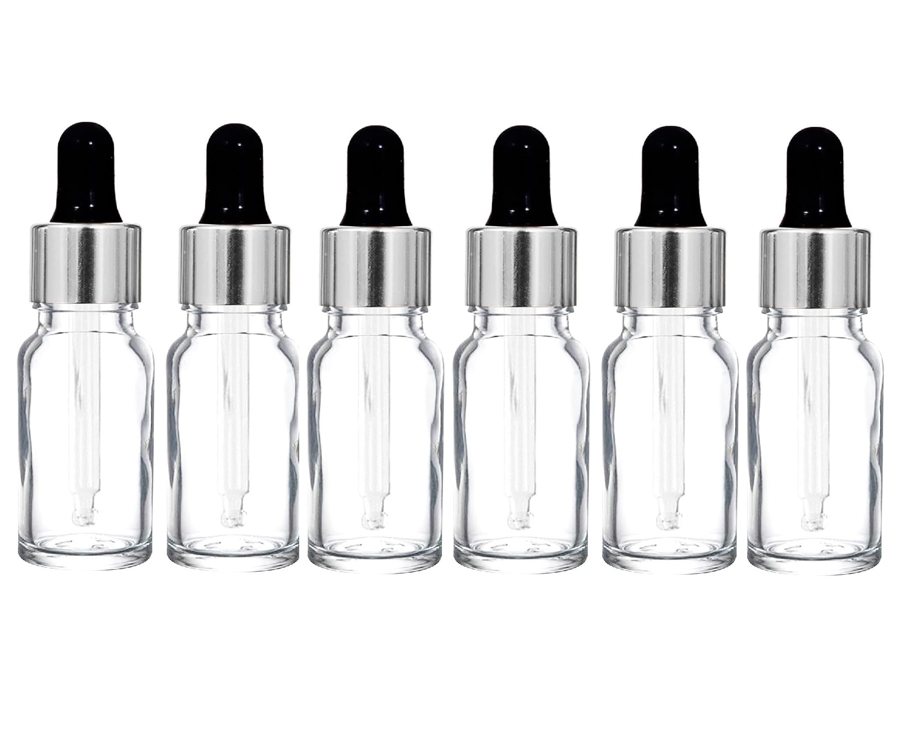 Mkd2 Rise 10 ML Clear/Transparent Round Empty Glass Bottle + Dropper + Silver Ring + Silcon Black Teat (Pack of 6) Refillable, Leak Proof For Essential Oils, Perfumes-image-14