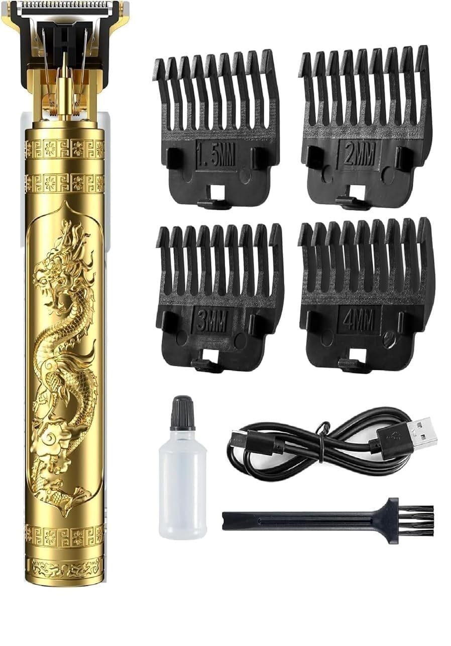 Lookfresh T9 Vintage Professional Hair Trimmer For Men –Golden Metal Body,Cordless,4 Guide Combs,USB Rechargeable,Men'S T9 Golden Metal–Zero Gap Beard & Hair Clipper With Guide Combs & Brush Plastic Gold-picture-49