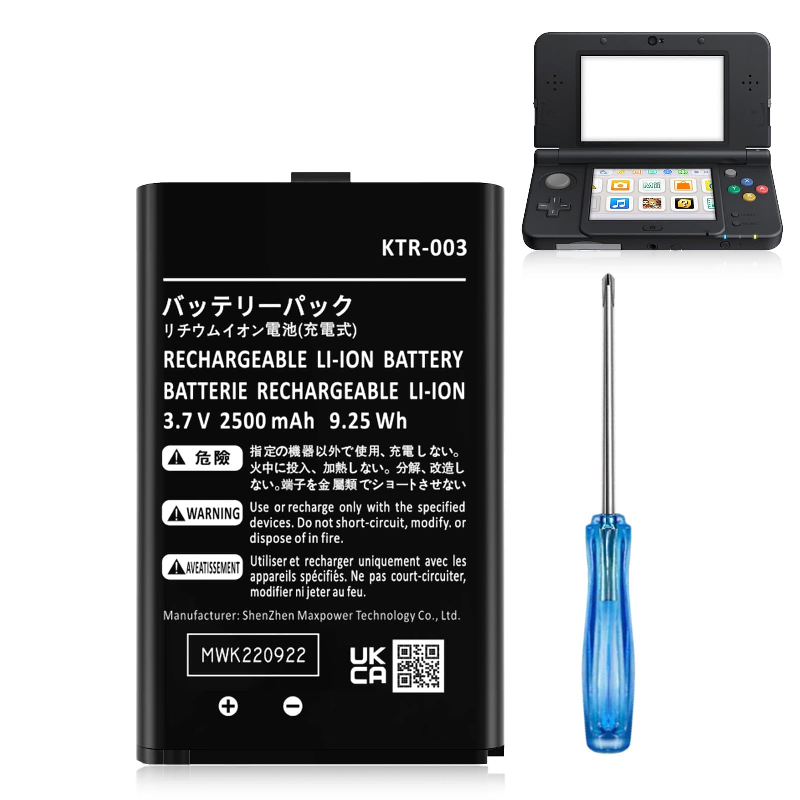 KTR-003 Battery, 2500mAh Replacement for Nintendo New 3DS Game Player Battery, with Repair Tool Kit (Not for Nintendo 3DS, 3DS XL, New 3DS XL)