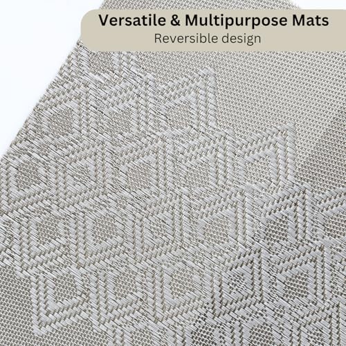 Image of Livmodern Premium PVC Dining Table Mats for 4 Seater | Woven PVC Placemats | Heat Resistant & Anti Skid Table Mats| Wipeable & Washable Set of 4 - Earthy Lattice