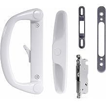 Aluminum Patio Sliding Door Handle Replacement Kit, Mortise Lock, Reversible Non-Handed, Adjustable Thumb Latch, Fits 1-1/4" to 2" Thick Doors, 3-15/16" Hole Spacing