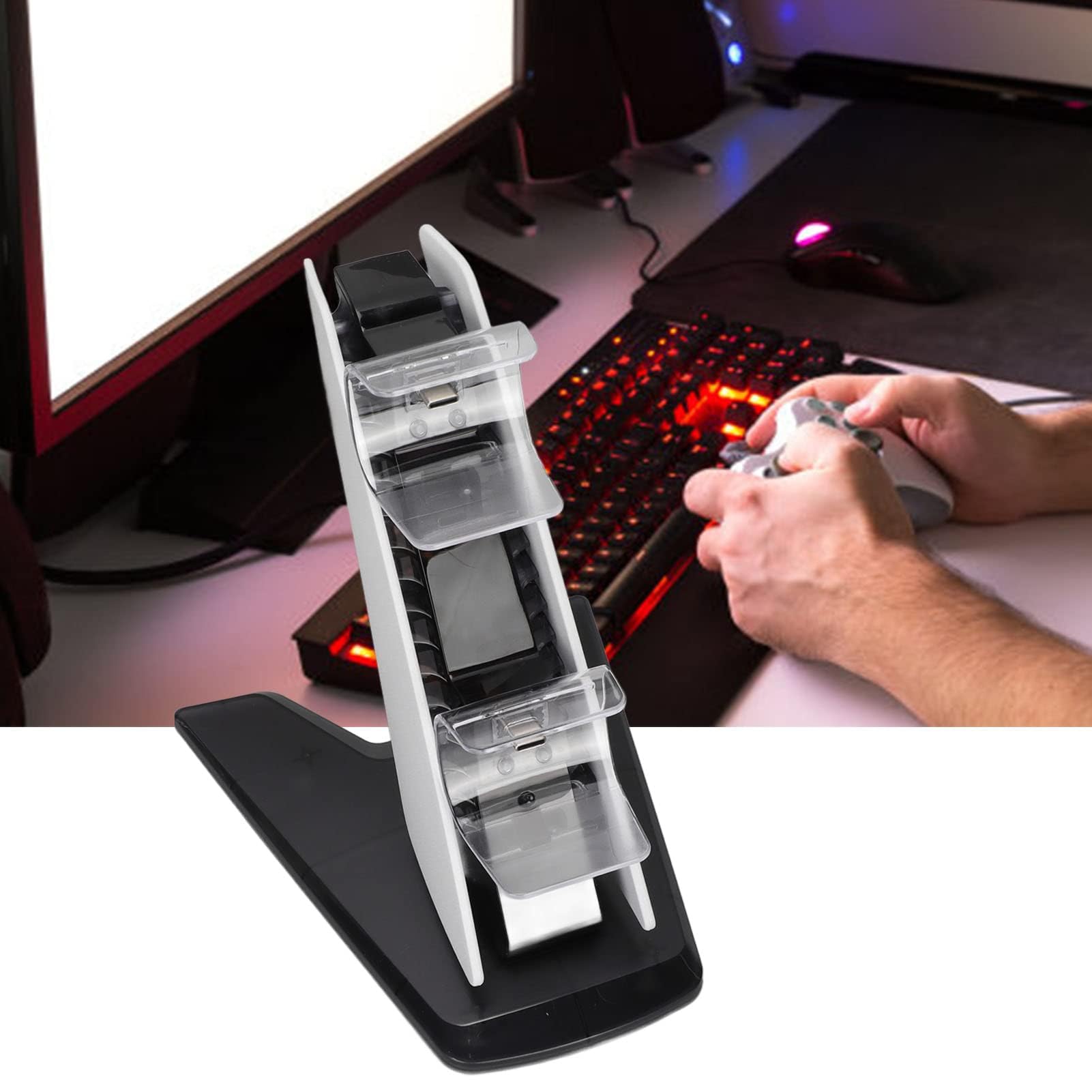 Ładowarka Kontrolera Stacja ładująca Kontrolera Bezprzewodowego z Portami USB i Kolorowym Niebieskim światłem LED, do ładowania Uchwytu Konsoli do Gier (Biały)