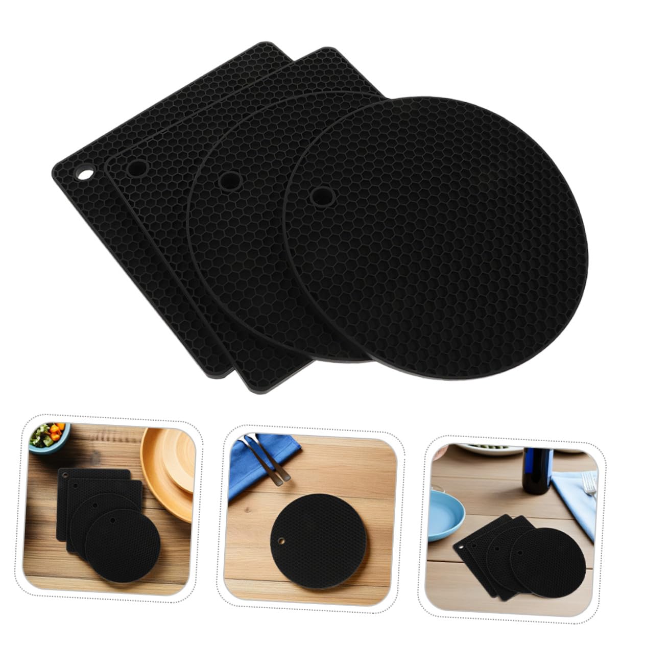 Sottopentola Nero, 6 Pezzi in Silicone Struttura Alveolare