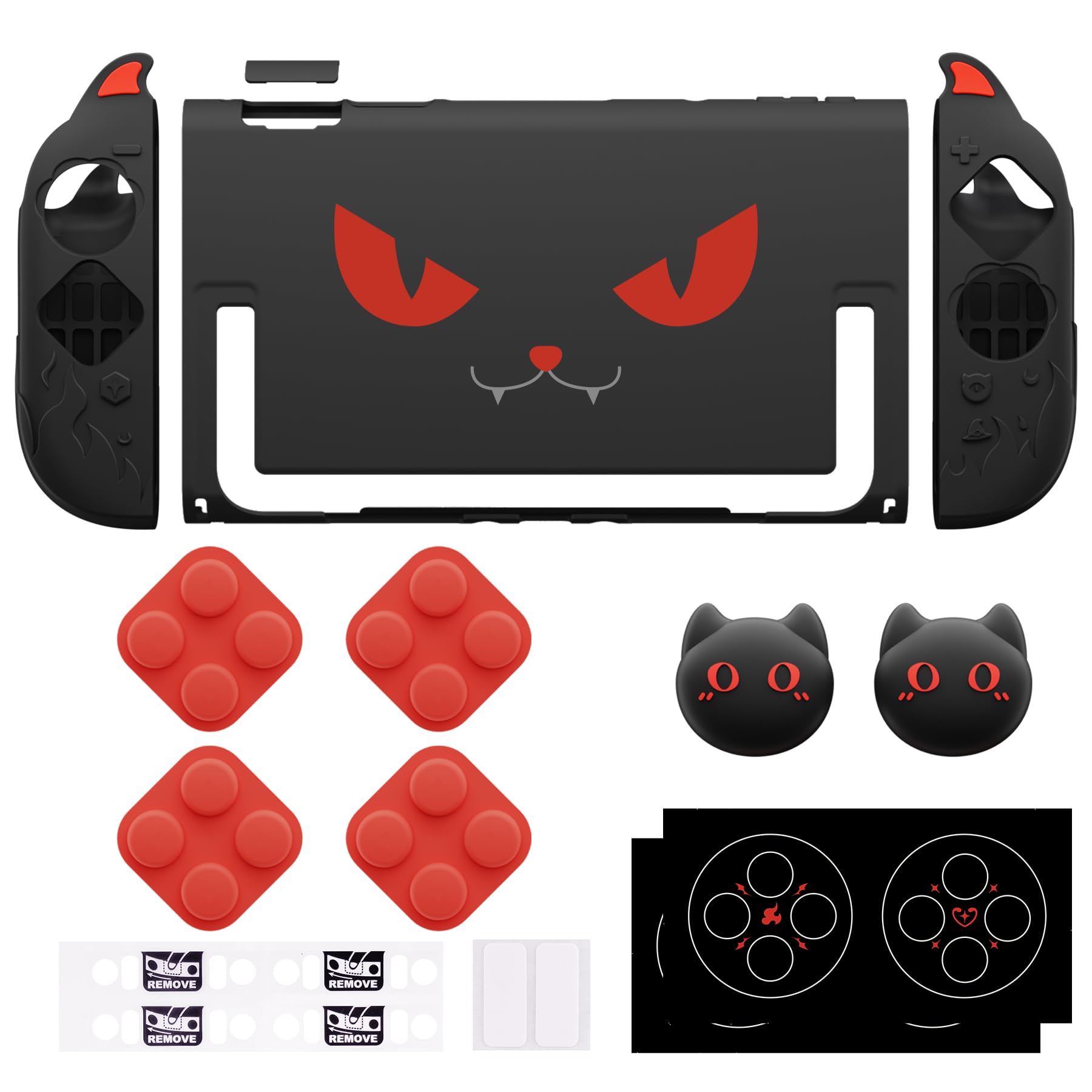 playvital Cute Demon Protective Shell for Nintendo Switch 2, Kawaii Anti-Slip Silicone Grip Cover + Dockable Hard Case for for Nintendo Switch 2 with Thumb Grips & Sticker, Shockproof - Black — view 8