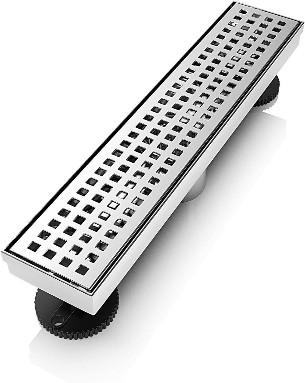 WEBANG 12 Inch Linear Shower Drain Rectangular Floor Drain with Accessories Square Hole Pattern Cover Grate Removable SUS304 Stainless Steel CUPC Certified Brushed Brushed 12 Inch