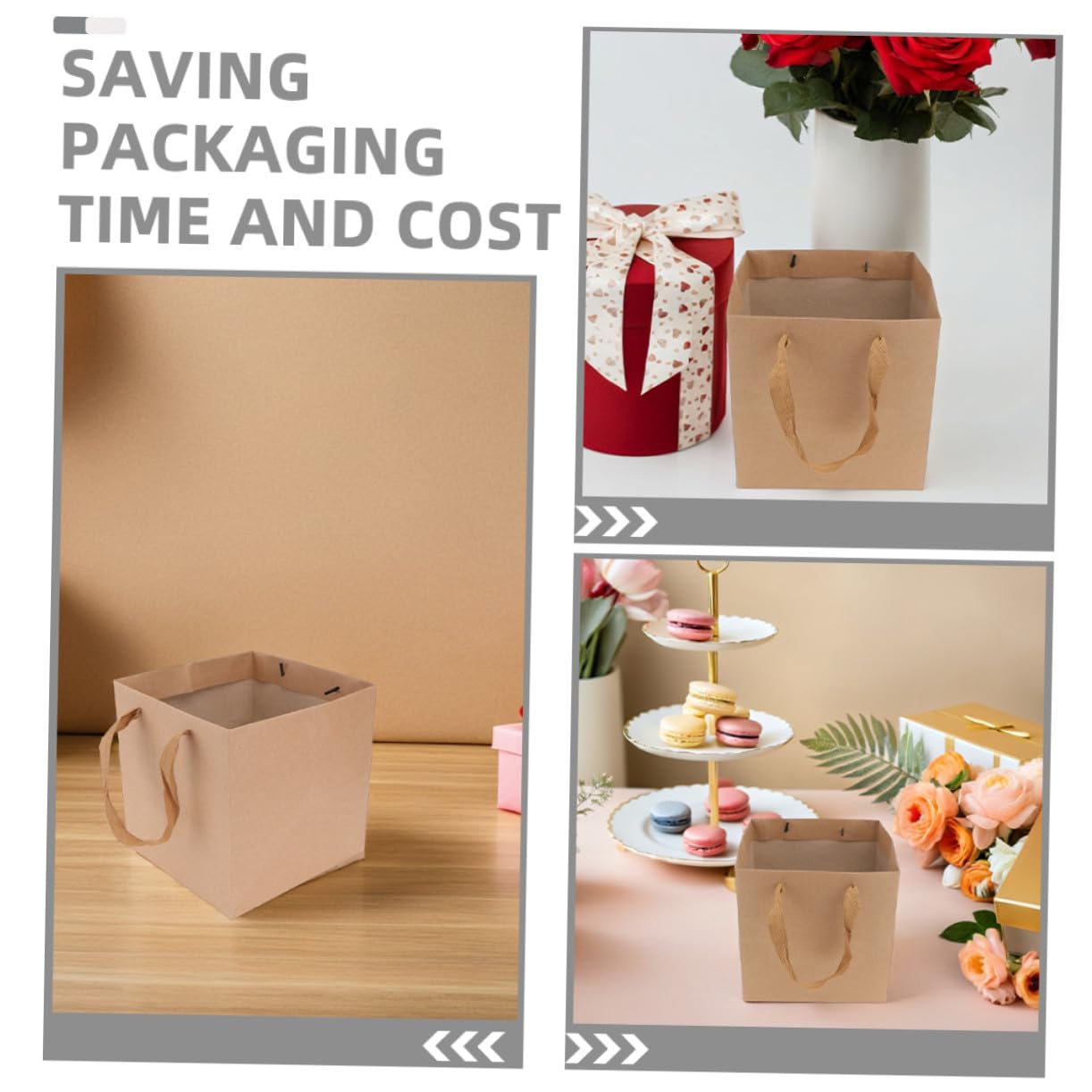 JECOMPRIS 10 Bolsas de Papel Cuadradas Resistentes para Flores y Pasteles, Ideales para Fiestas, Eventos y Empaquetado Elegante