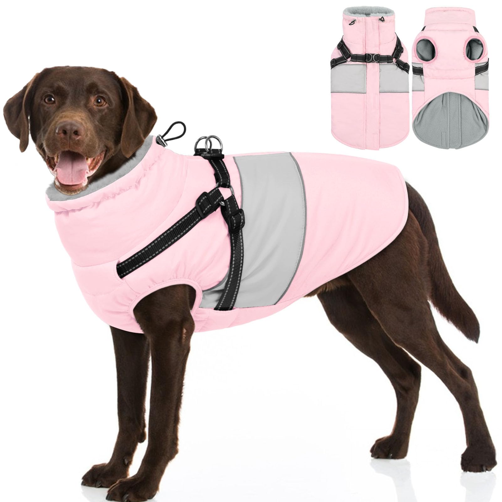 Dog Jacket Large Dog Coat with Harness Built in | Warm Dog Winter Coat Zip Up Dog Puffer…
