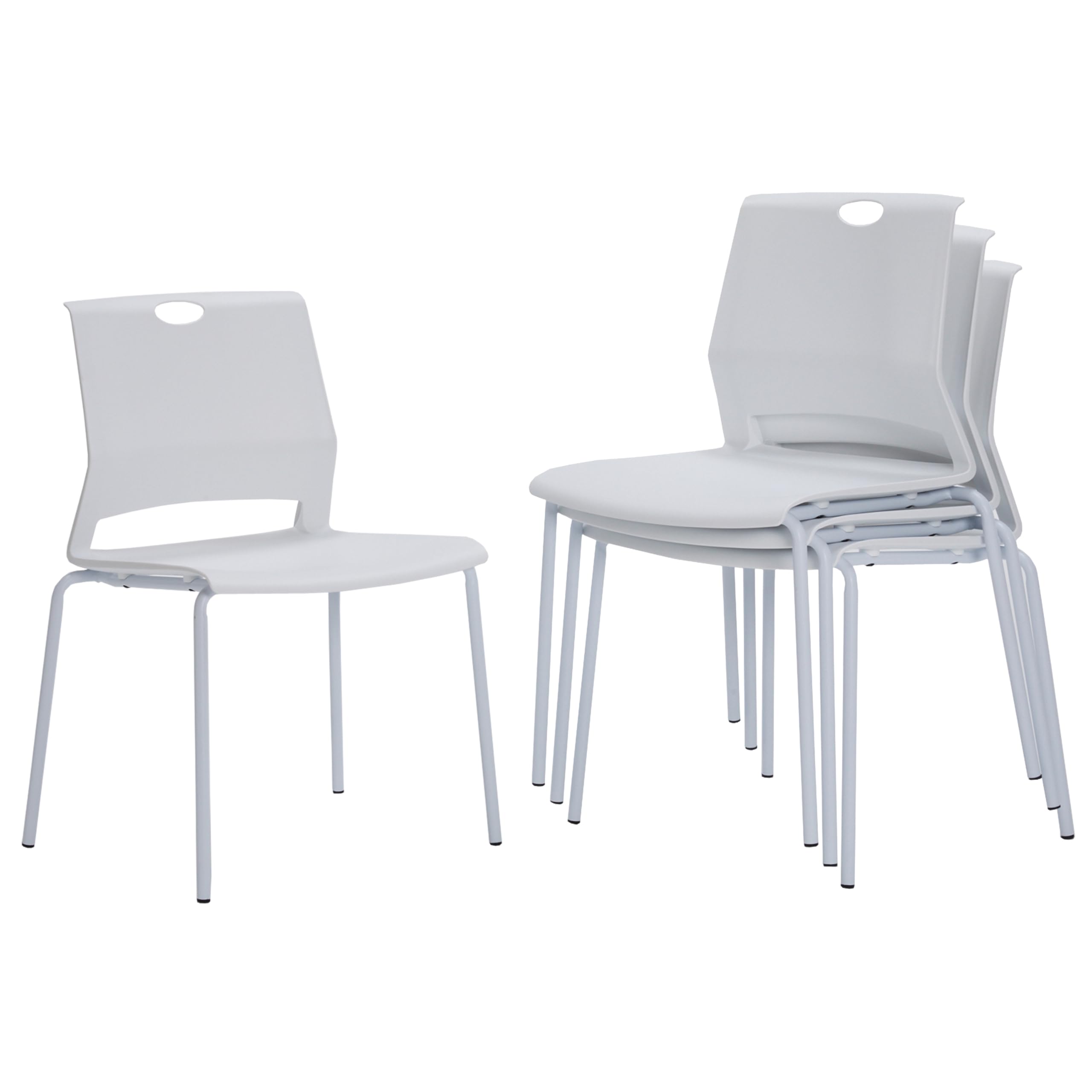 Sidanli Stackable Chairs Set of 4, Waiting Area &amp;Breakroom Chairs in White with Back