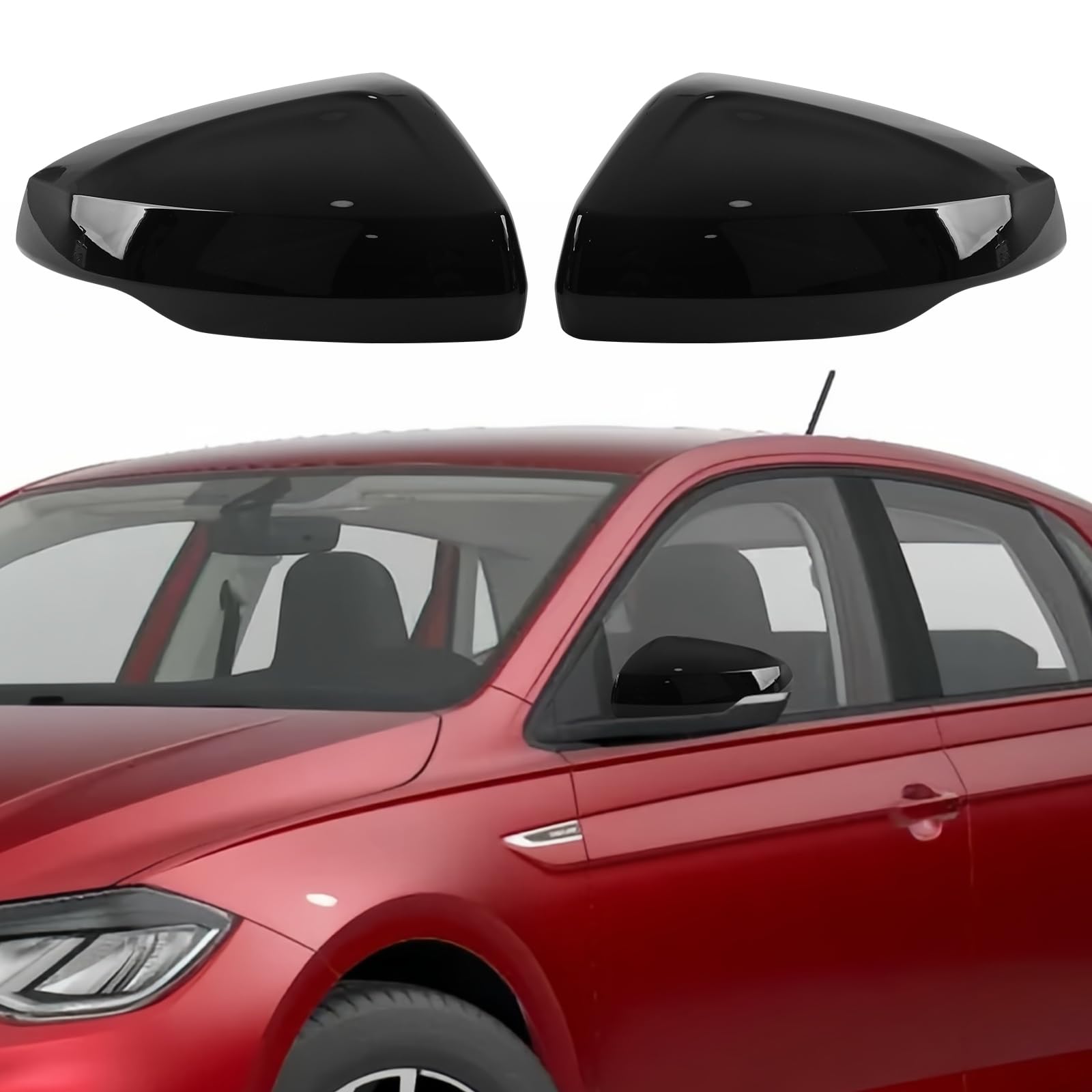 1 Par Capuchon de Rétroviseur Remplacement pour VW POLO MK6 2017-2024, Coque Retroviseur Exterieur De Voiture Couvercle Capuchon de Retroviseurs (Noir) | Cache de rétroviseur extérieur - Finition noire brillante - Montage facile - Remplace l'original