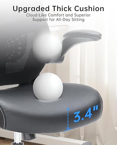 Miniatura 4 de Silla de oficina ergonómica con respaldo de malla, silla de escritorio de respaldo alto con brazos abatibles, altura ajustable, asiento acolchado