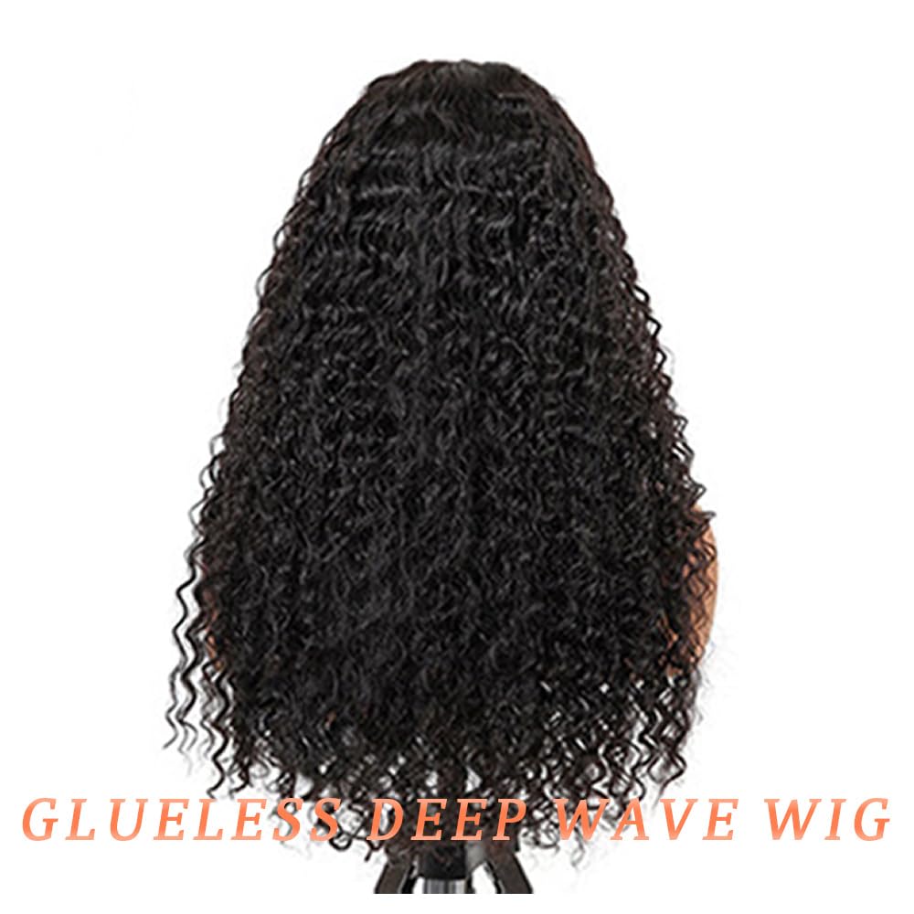 Wear and Go Glueless Wigs Human Hair Pre Plucked Pre Cut 4x4 Lace Closure Deep Wave Wig 180% Density Ready to Wear Curly Wig for Black Women with Natural Hairline Small Head Friendly 18 Inch