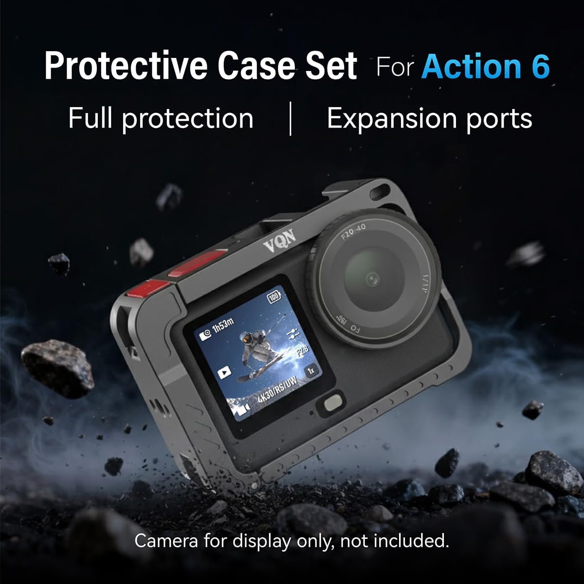 Camera Cage for DJI Osmo Action 6, Aluminum Alloy Protective Frame with Cold Shoe and 1/4" Screw, Magnetic Quick Release, 2 Sets Tempered Glass Screen Protector, Action 6 Accessories