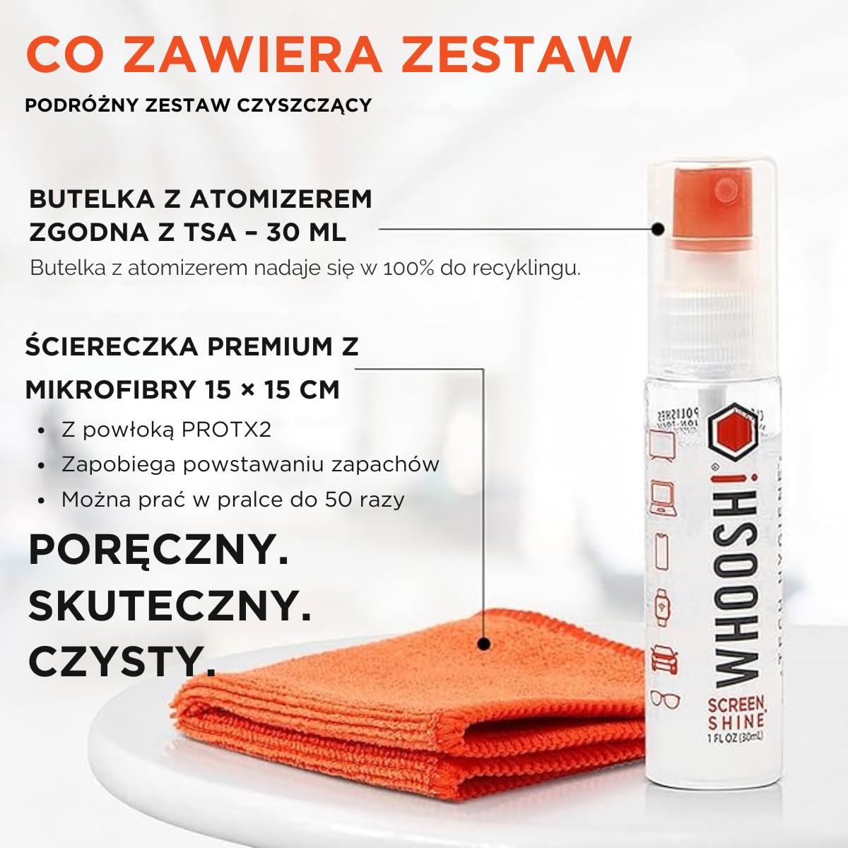 Zestaw do czyszczenia ekranu Aode WHOOSH! – najlepszy do smartfonów, iPadów, okularów, Kindle, LED, LCD i telewizorów – zawiera butelkę 28 ml + 2 ściereczki premium