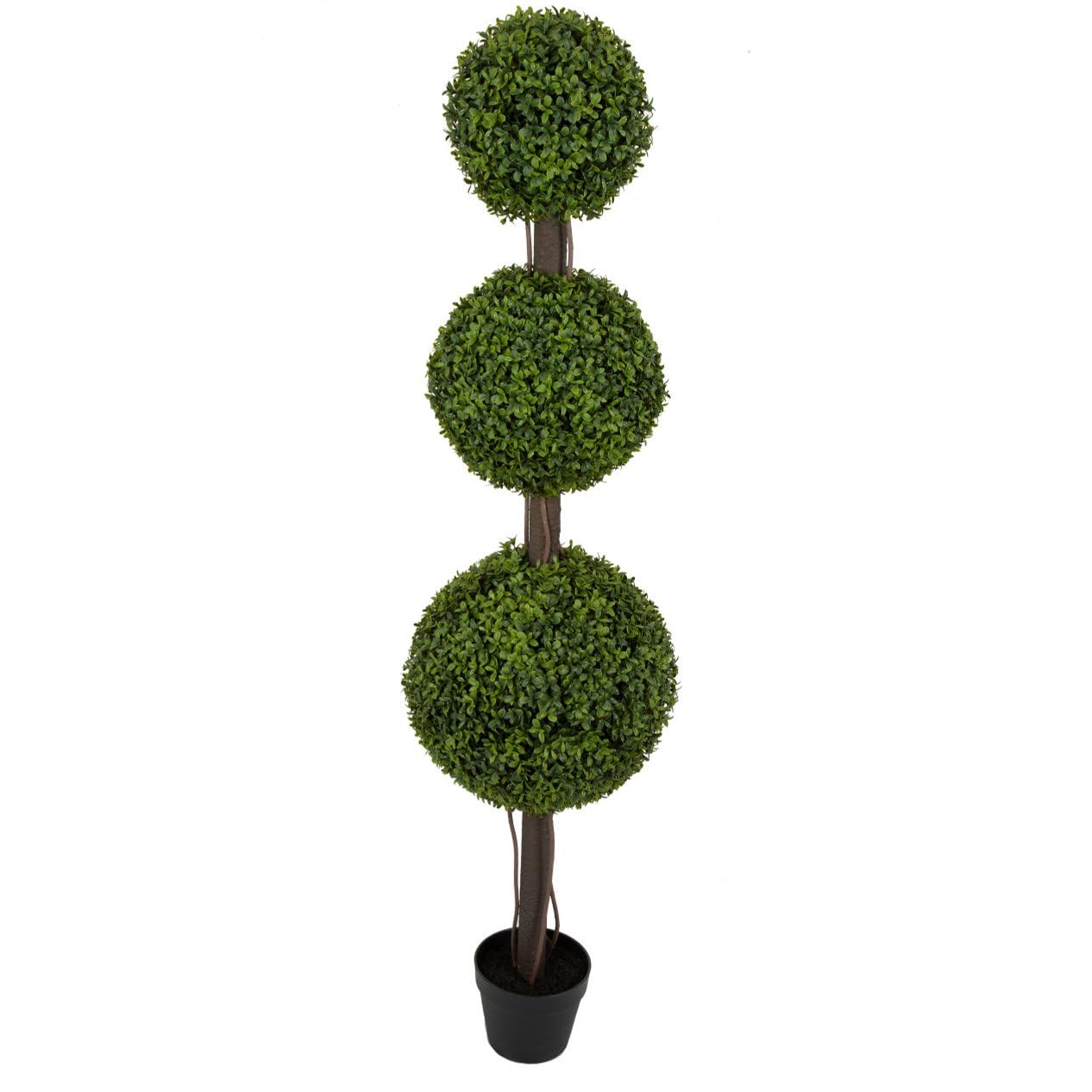 5' UV-Proof Outdoor Artificial English Boxwood Triple Ball-Shaped Artificial Topiary Tree w/Pot -2 Tone Green