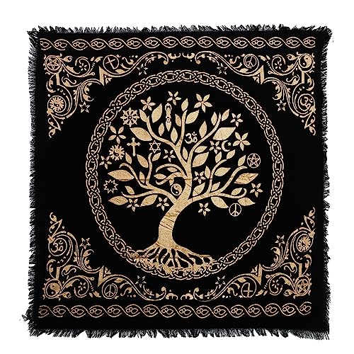 Indian Consigners Tissu Autel Coton Or Noir Arbre de Vie 24x24 Pouces