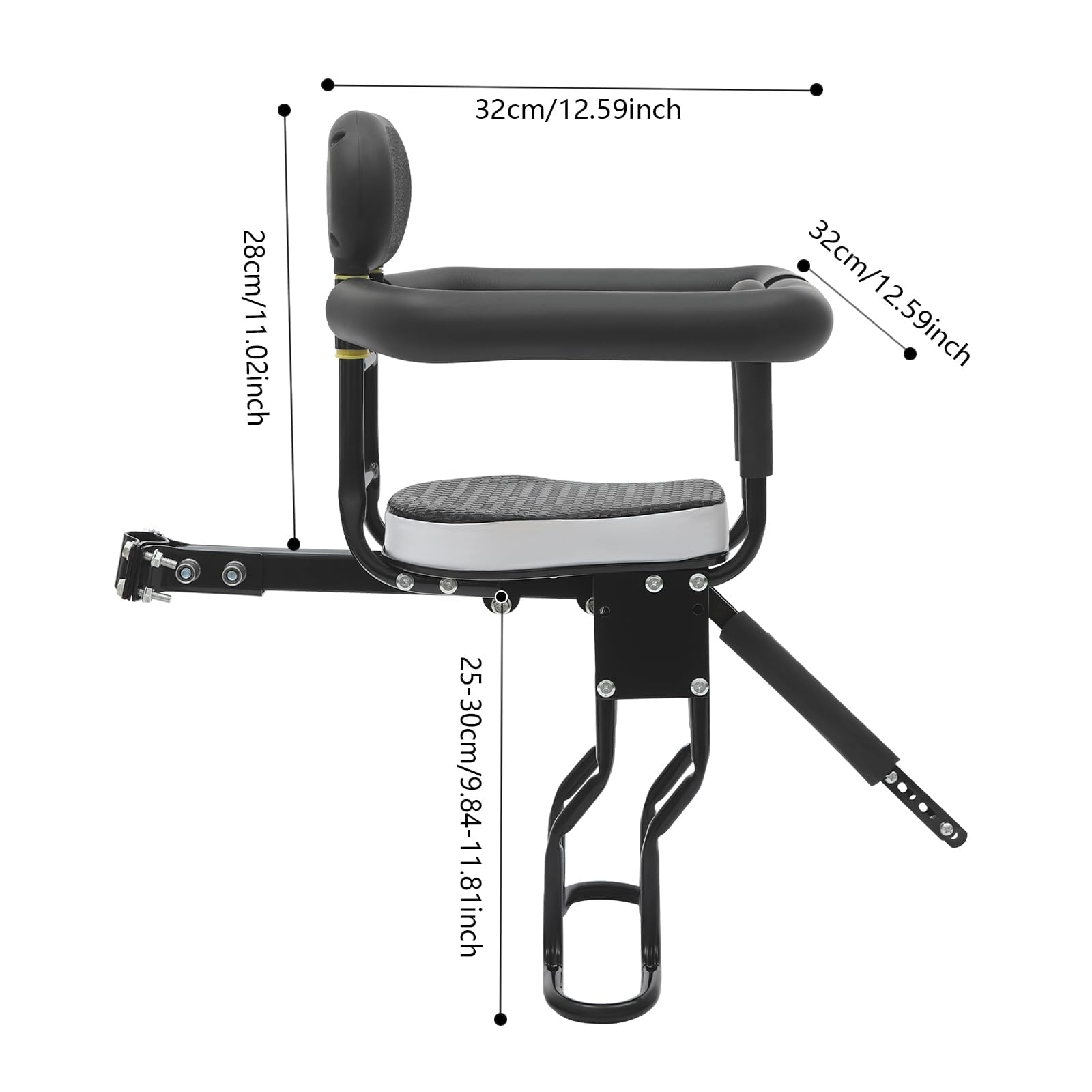 Seggiolino per bicicletta per bambini, Seggiolino di sicurezza regolabile per bambini da bicicletta, Supporto anteriore per seggiolino bicicletta, Capacità di carico 80kg, Altezza pedale 21