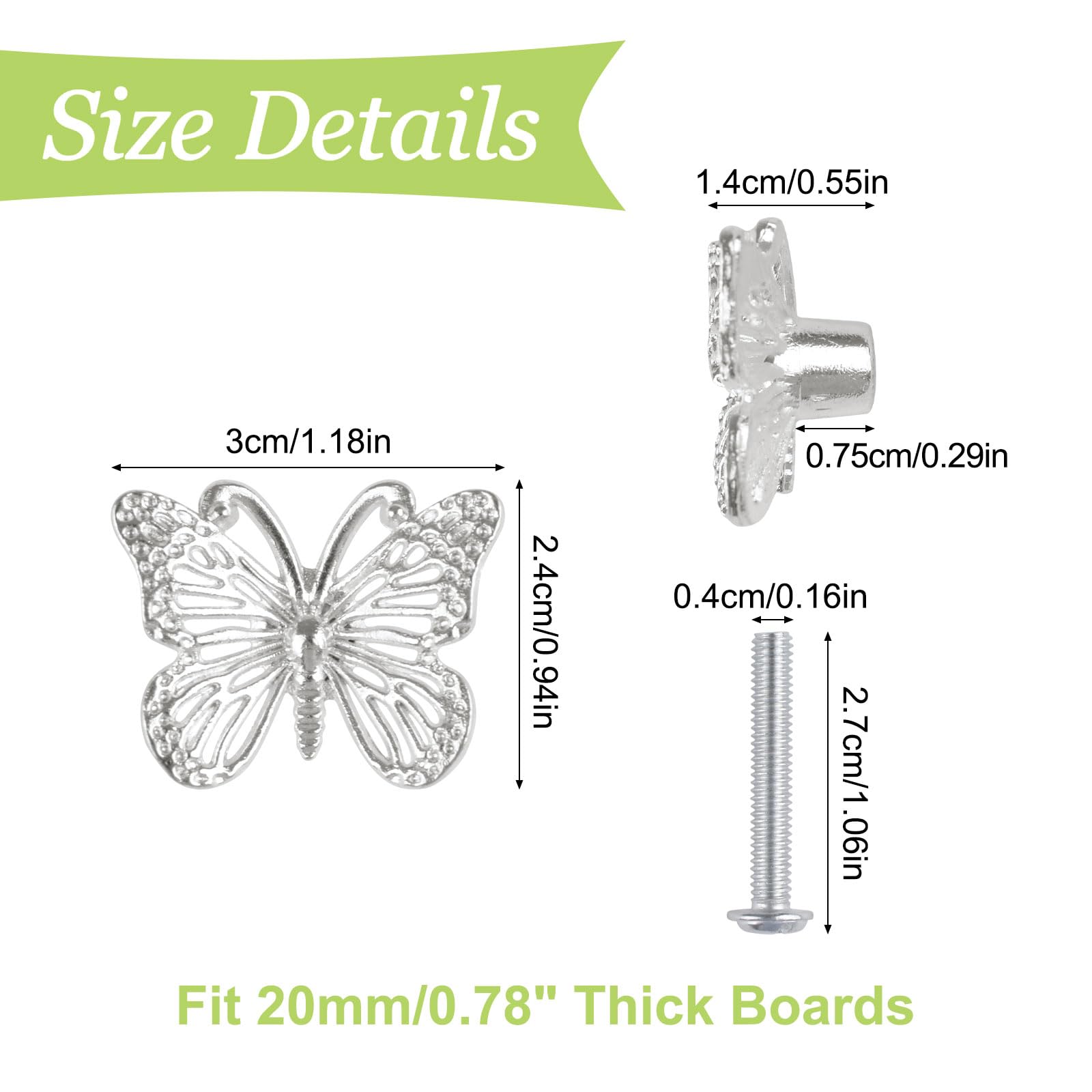 UFURMATE Butterfly Drawer Knobs, 6Pcs Zinc Alloy Cupboard Pull Handles Beautiful Silver Handles for Decorating Drawer Cabinet,Closet - Image 2