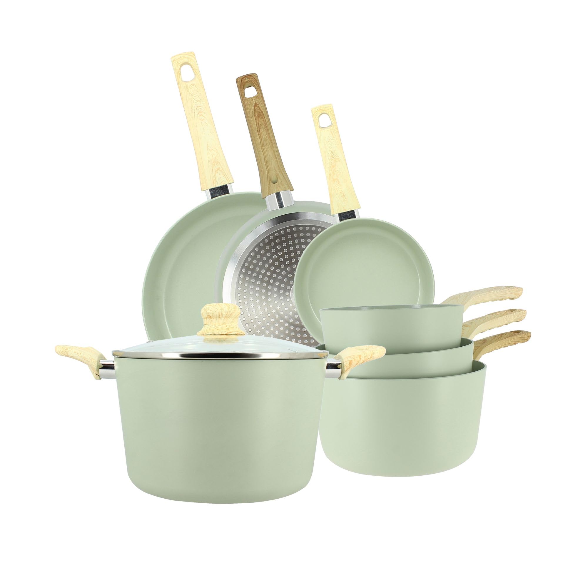 MENASTYL Colorama Céladon, set de 7 pièces en aluminium antiadhésif