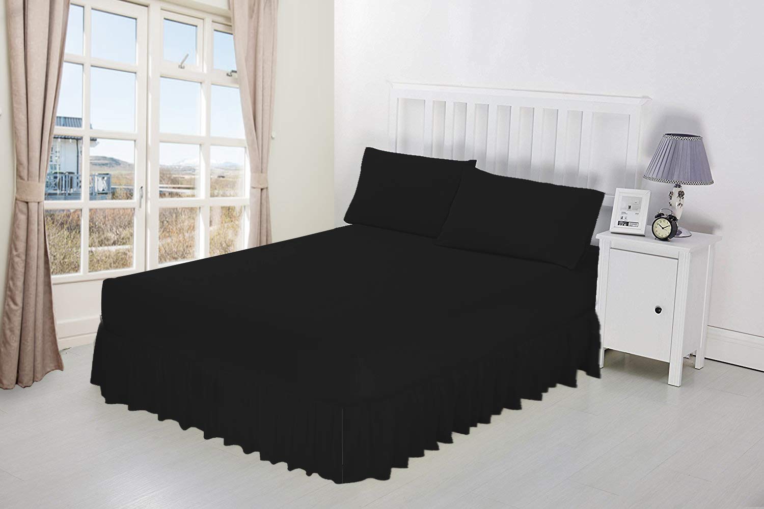 Luxury Percale Frilled Valance Fitted Sheets 14 Colours in Single, Double, King, Super King (King, Black) โ image 1
