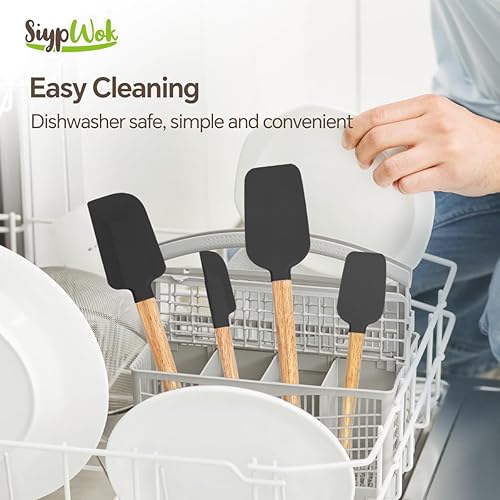 Miniatura 4 de Juego de espátulas de silicona negra, espátula de goma de grado alimenticio, 4 espátulas de goma antiadherentes, cuchara, raspador de tarros para