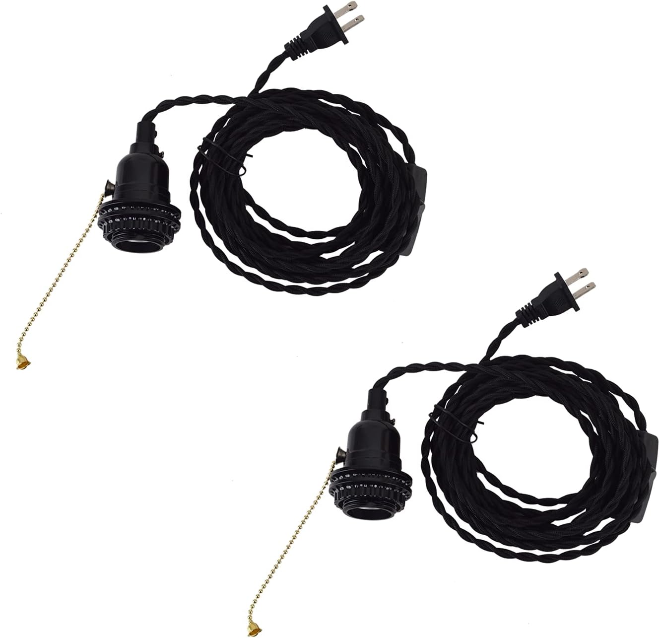 EFINEHOME 2 Pack 1 Light Hanging Swag Lamp with Plug in 15 Ft Cord On/Off Switch with Pull Chain- Black Industrial Vintage Cage Pendant Light (NO Shade)